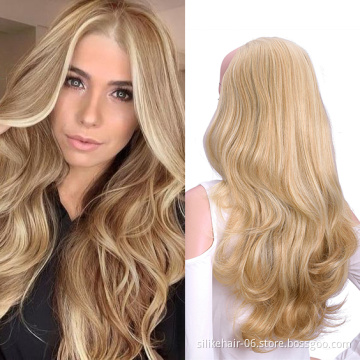 Wholesale Soft Long Wig Ombre Blonde Capless Wigs Hair Clips Extension 24Inches Wavy 3/4 Half Wig Synthetic Hair Extensions